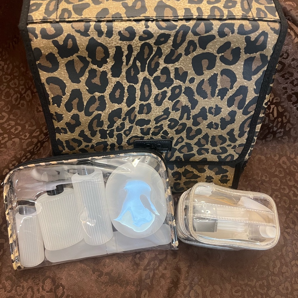 Leopard Print Travel Cosmetic Bag Set - Travel Toiletry Bag